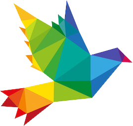 A colourful geometric bird illustration made up of bright colours like green, blue, yellow, and red. Click to reveal a pop-up showcasing a NORDUnet milestone or moment.