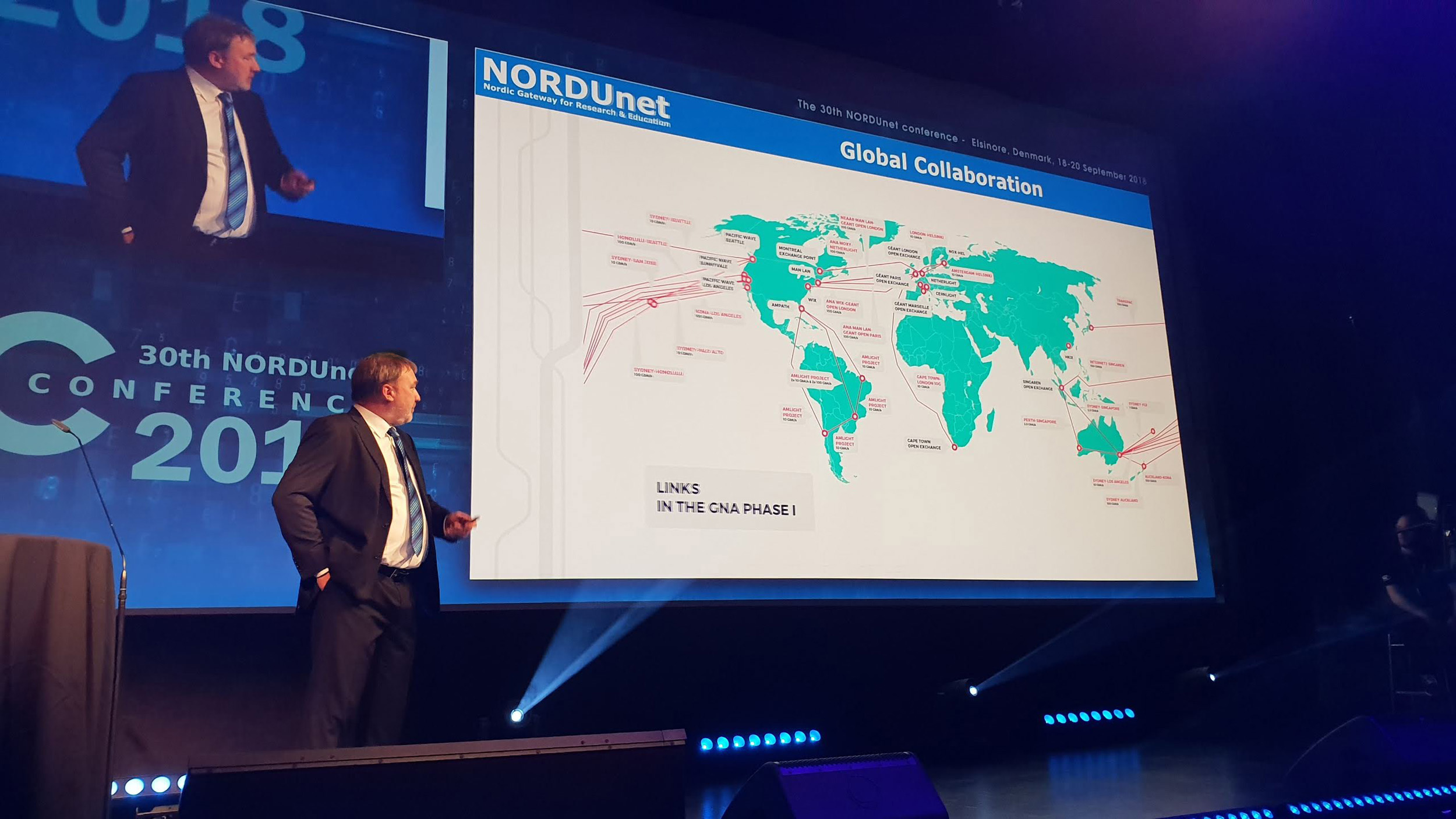 Former CEO, presenting at the 30th Nordunet Conference in 2018, emphasizing global collaboration.